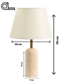 Opviq Lámpara de Mesa de Travertino con Pantalla de Tela Crema y Beige